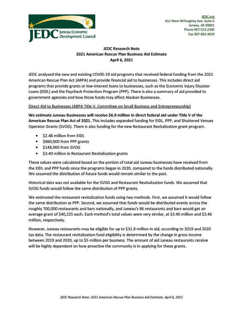 JEDC Research Note 2021 Juneau Business Relief Estimate, 2021 April_0 (1)1024_1
